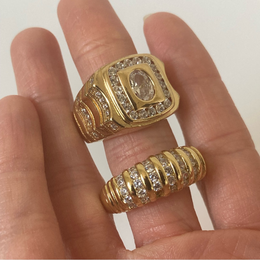 Vanessa Mooney Gold Stackable Bold Statement Layering Cz Ring Set Size 9